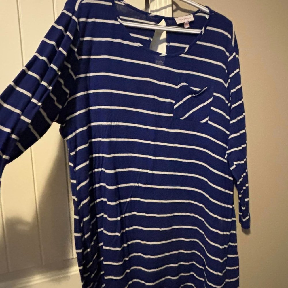 Molly and Isadora Plus Size Blue White Top 2X